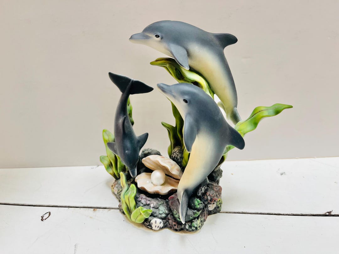 Dolphin Collection Vintage Porcelain Dolphin Sculpture: Clam Pearl Ocean Decor - Etsy