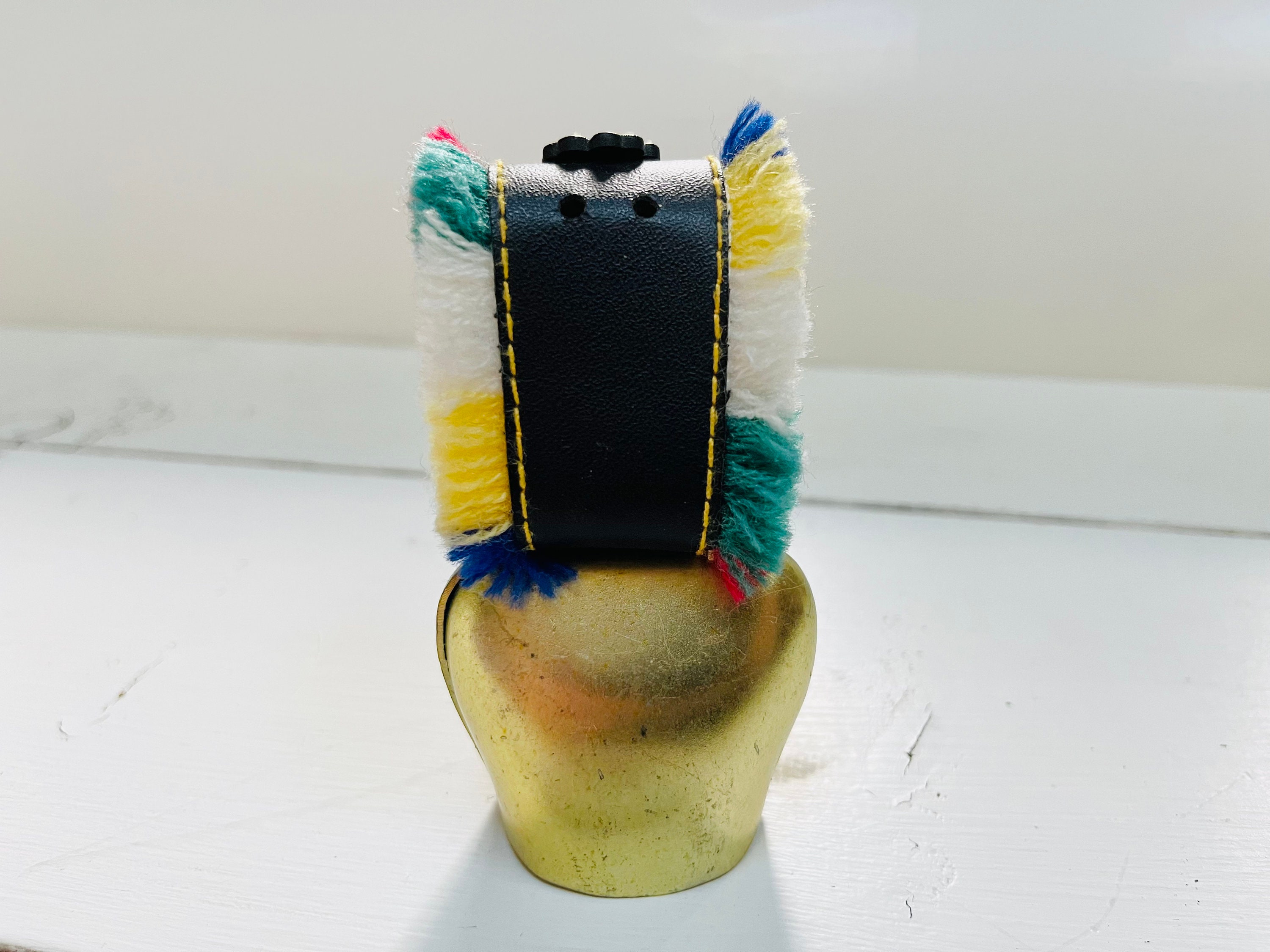Vintage Small Swiss Cow Bell: Brass Floral Painted Bell With