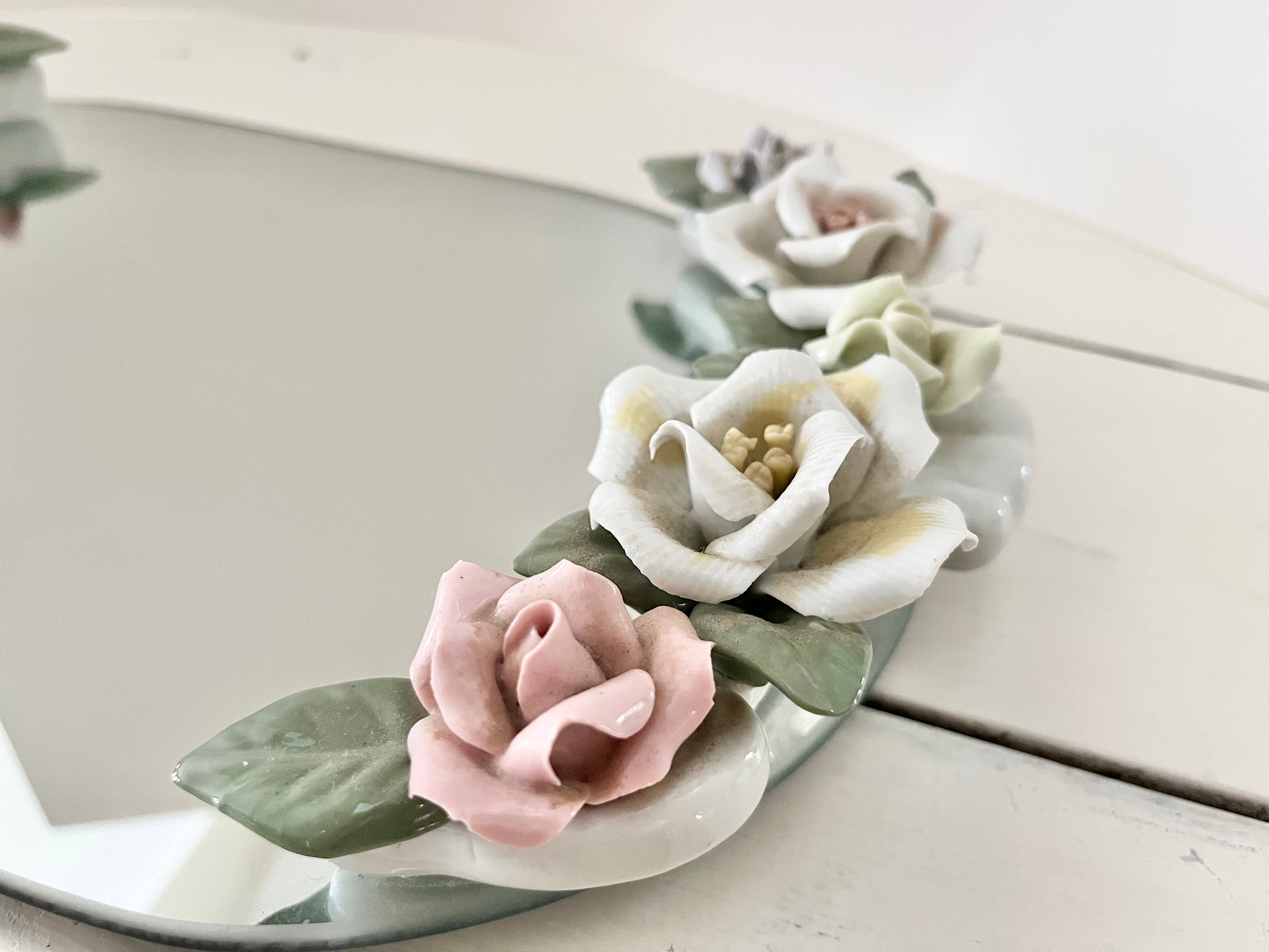 Vintage Oval Mirror Vanity Tray: Ceramic Roses Decor - Etsy