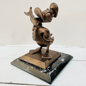 Disney Bronzed Donald Duck Statue Figurine Collectible with Marble Base Vintage Decor Rare