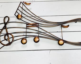 Vintage Metal Music Notes Wall Hanging: Bronzed Treble Clef Decor