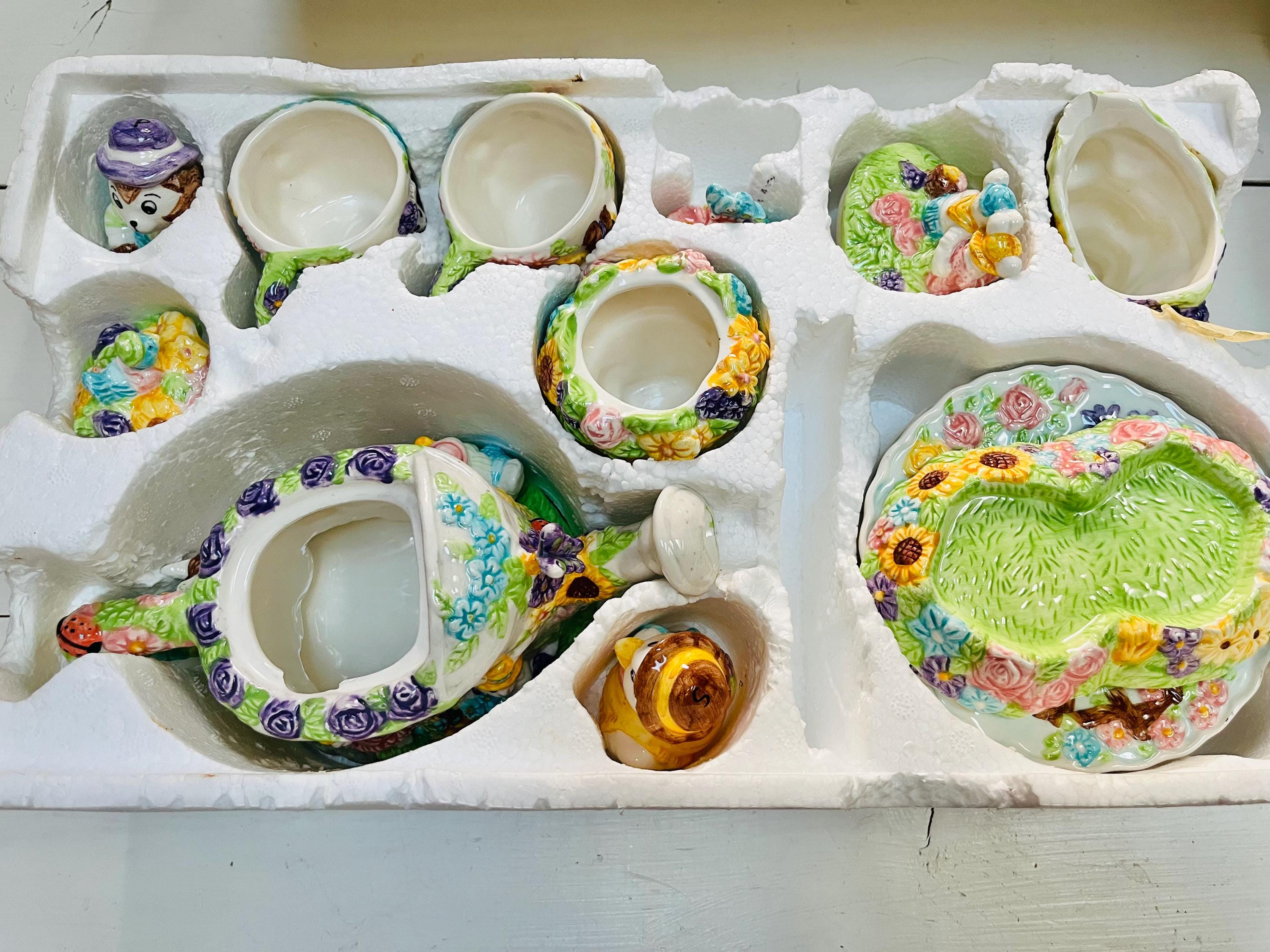 Vintage Miniature Garden Tea Set: 90s Floral Party Decor (DEFECTS