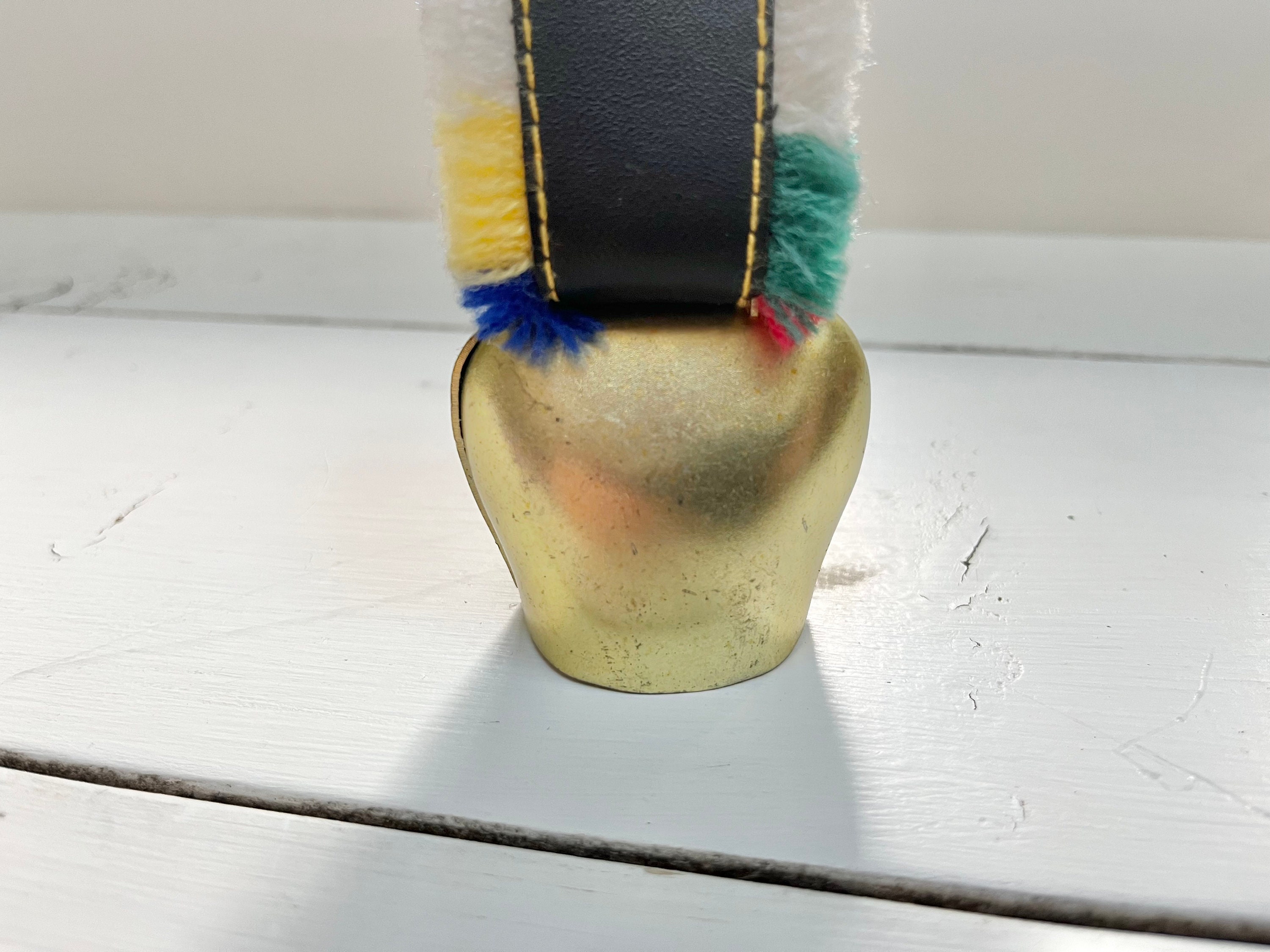 Vintage Small Swiss Cow Bell: Brass Floral Painted Bell With