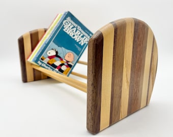 Wooden Bookshelf Rack: CD Media Holder Tabletop Organizer Striped