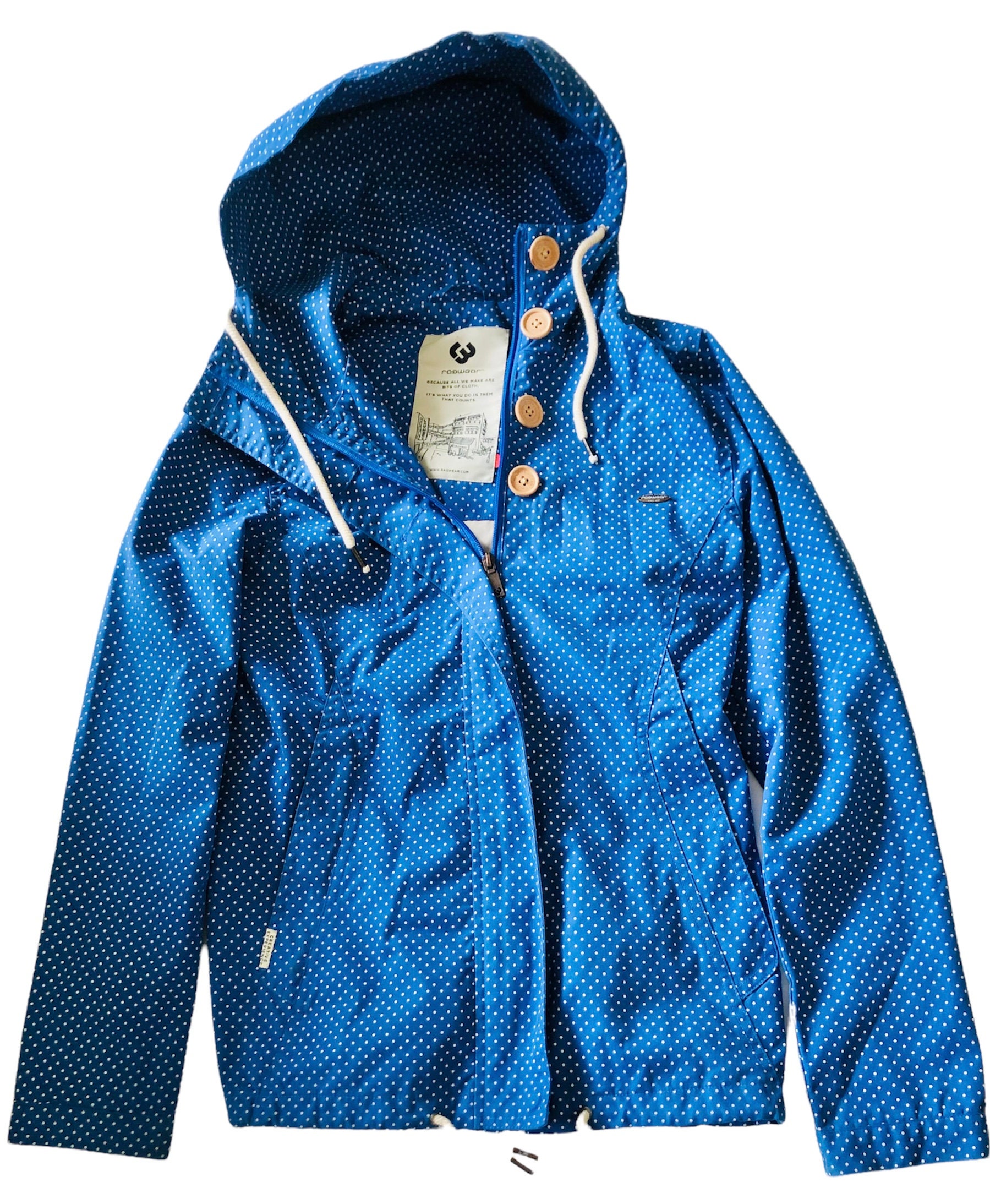 Ragwear Blue Polka Dot Coat Jacket Womens Size Small Zip up Buttons Rain  Fall Spring Light - Etsy Denmark