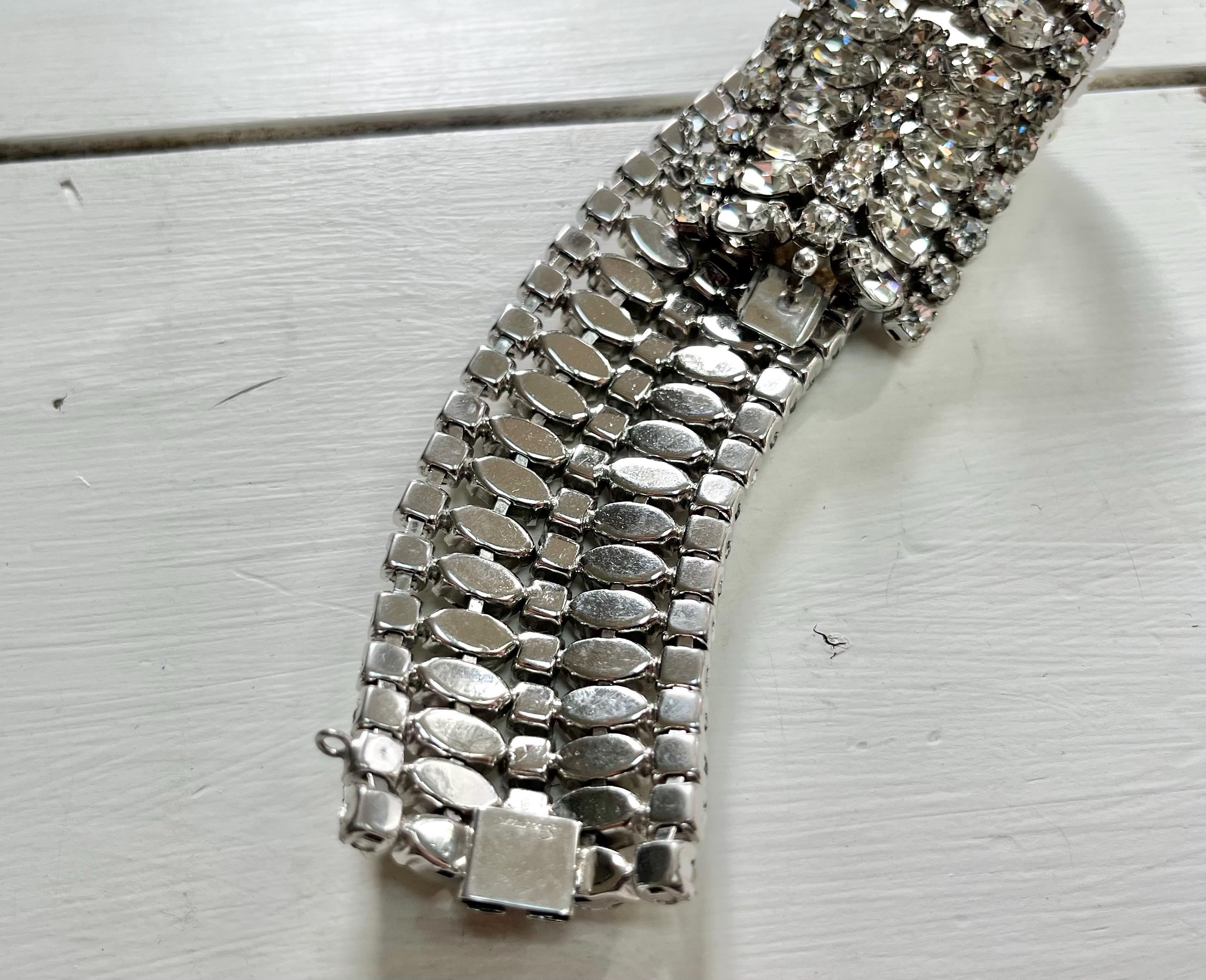 Vintage Sherman Crystal Bracelet: 1960s Clear Rhinestone 5-row 