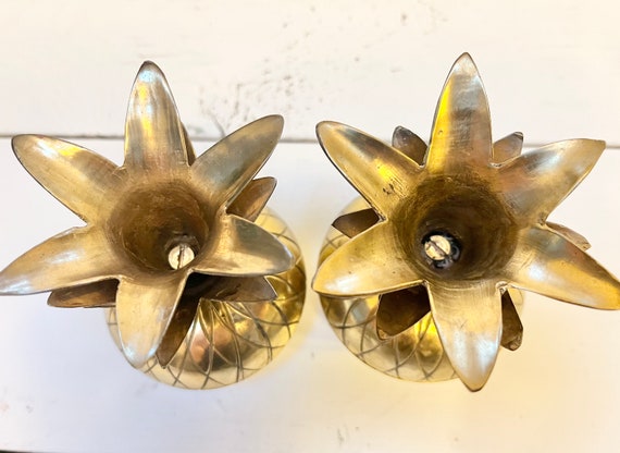 Vintage Solid Brass Pineapple Trinket Boxes - Mad… - image 2