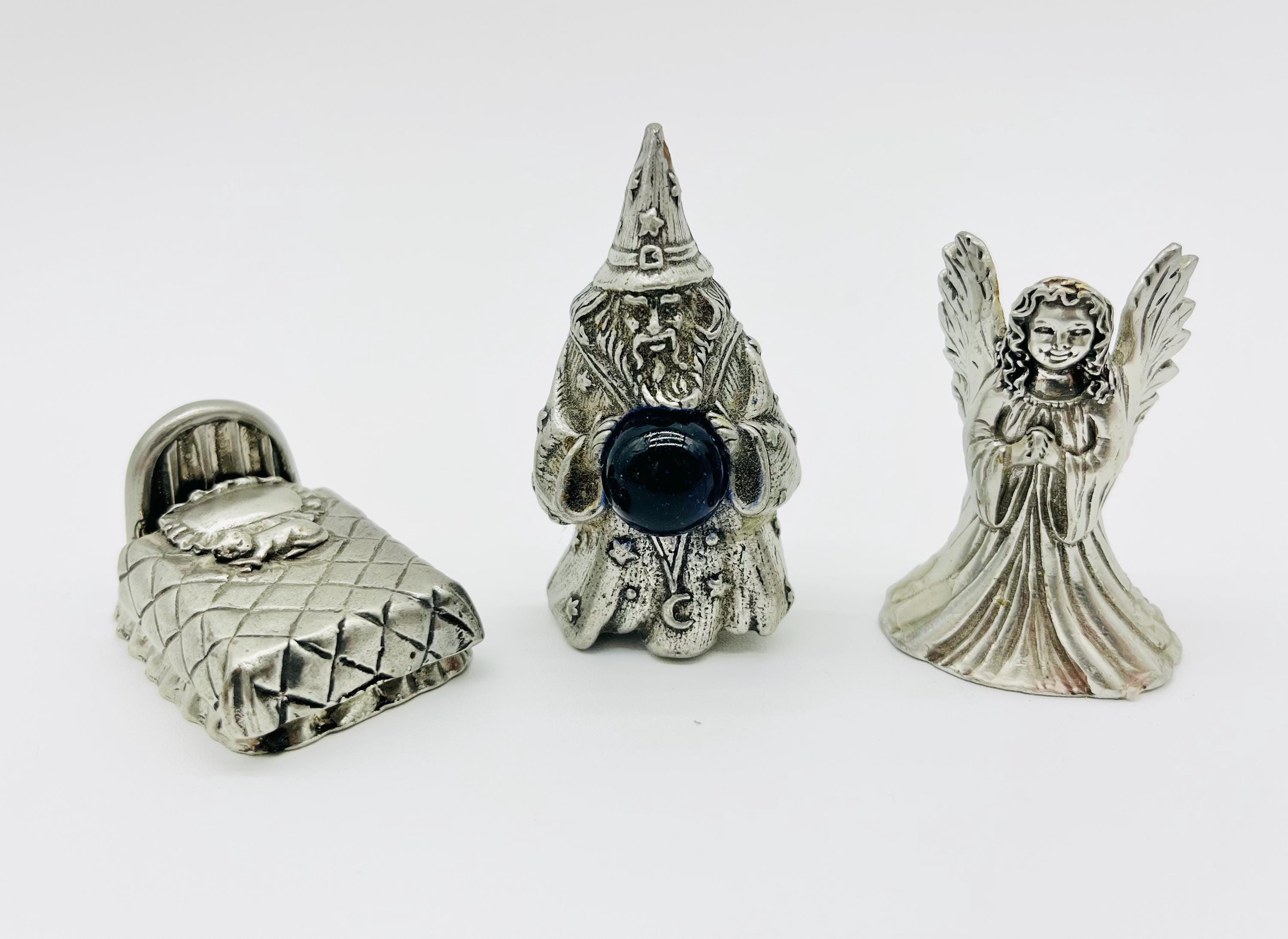 Vintage Pewter Miniature Figures: Wizard Angel Bed Trinket Box