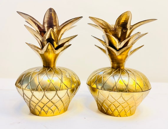 Vintage Solid Brass Pineapple Trinket Boxes - Mad… - image 1
