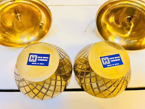 Vintage Solid Brass Pineapple Trinket Boxes - Mad… - image 6