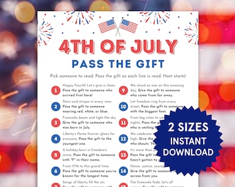 4th of July Pass the Gift Fourth of July Games 4th of July Party Games for Kids and Adults Group Games 4th of July Family Games Printables