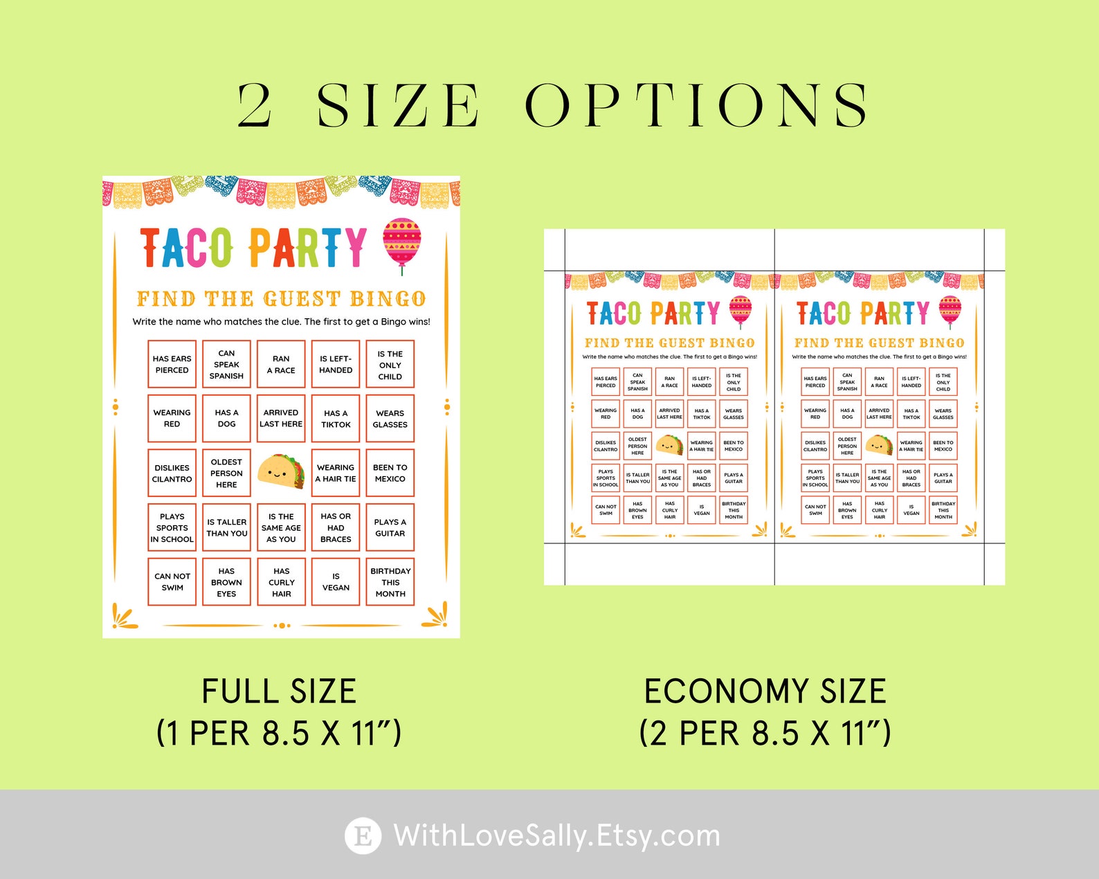 Taco Party Bingo Mexican Fiesta Games Kids Taco Games Family Fiesta ...