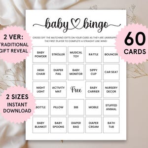 Bingokaarten voor babyshower Babybingospel Voorgevulde bingokaarten voor babyshower Moderne minimalistische babyshowergames Afdrukbare unieke bingokaarten