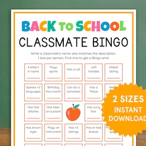 Back to School Classmate Bingo Classroom Games for Kids Get to Know You Bingo Icebreaker First Day of School Activity Teacher Resource