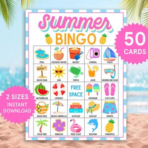 Bingo d&#39;été Activités d&#39;été pour enfants Jeux d&#39;été en famille Jeux d&#39;été de groupe Cartes de bingo à imprimer Imprimables d&#39;été à imprimer Brise-glace d&#39;été