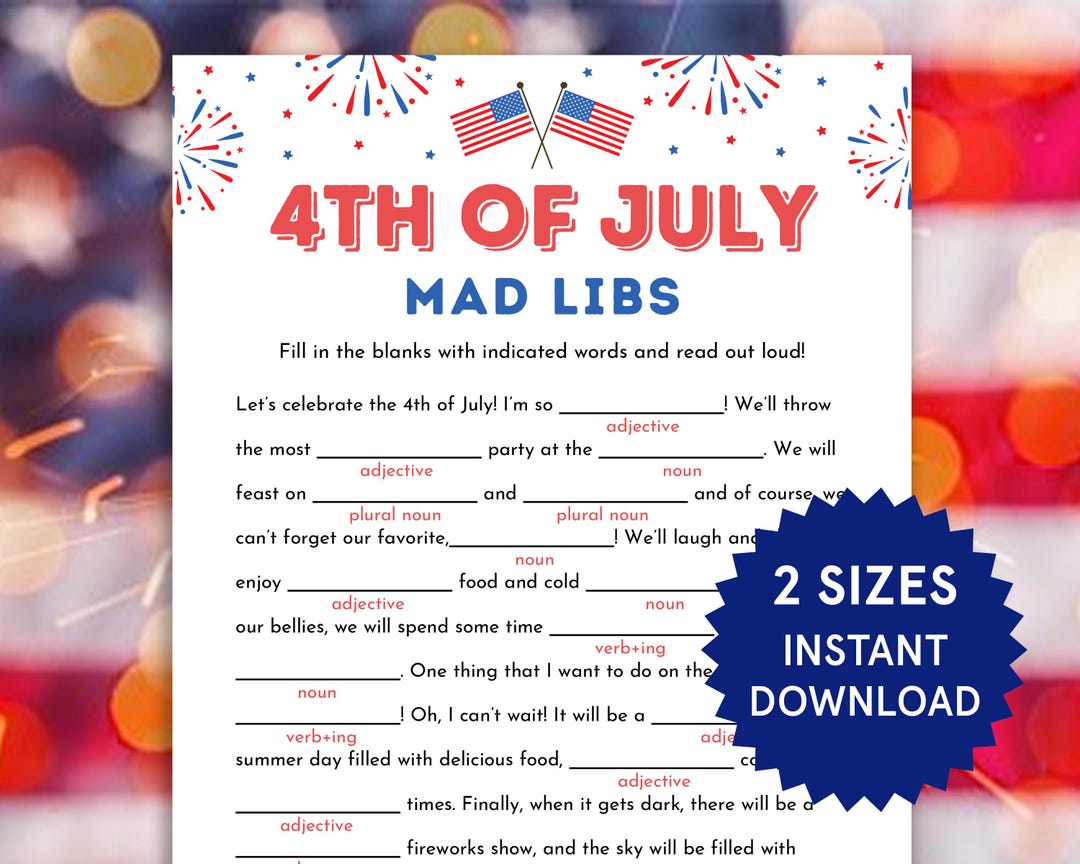 Fourth of July Mad Libs Fourth of July Party Games 4th of July Activity ...