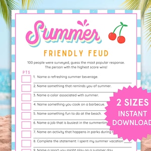 Sommer freundliche Fehde Trivia Spiel druckbare Familien Fehde für Kinder, Erwachsene, Familien Spaß Sommer Aktivität Sommer Senioren Spiel Sommer Eisbrecher