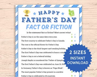 Fathers Day Fact or Fiction Fathers Day Games Fun Fathers Day Activities for Kids, Adults, Family Fathers Day Printable Fathers Day Trivia