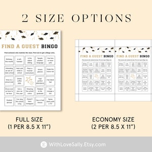 Peut inclure: Jeu de bingo sur le th&egrave;me de la remise des dipl&ocirc;mes avec deux options de taille. Le jeu comprend une grille avec des invites telles que "Parle une autre langue" et "A les cheveux noirs". La taille compl&egrave;te est de 21,6 x 27,9 cm.