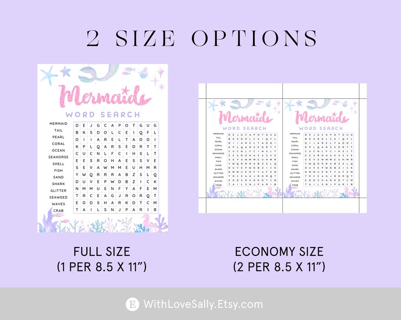 Mermaid Word Search Mermaid Party Game Girls Birthday Game - Etsy