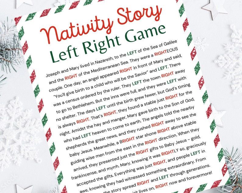 Nativity Left Right Game Bible Christmas Game Gift Exchange Game Church ...