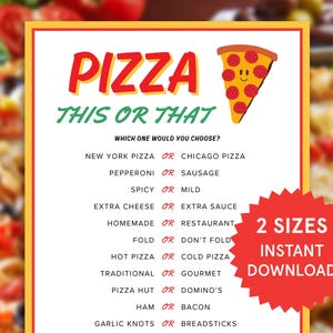 Pizza This or That Game Printable Pizza Party Game for Kids Adults Classroom Pizza Themed Birthday Games Family Game Night Pi Day Activities