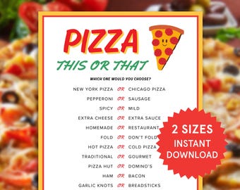 Pizza This or That Game Printable Pizza Party Game for Kids Adults  Classroom Pizza Themed Birthday Games Family Game Night Pi Day Activities