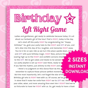 Pink Birthday Left Right Game Fun Girls Birthday Party Games for Kids Pass the Prize Gift Exchange Princess Party Printable Fashion Birthday