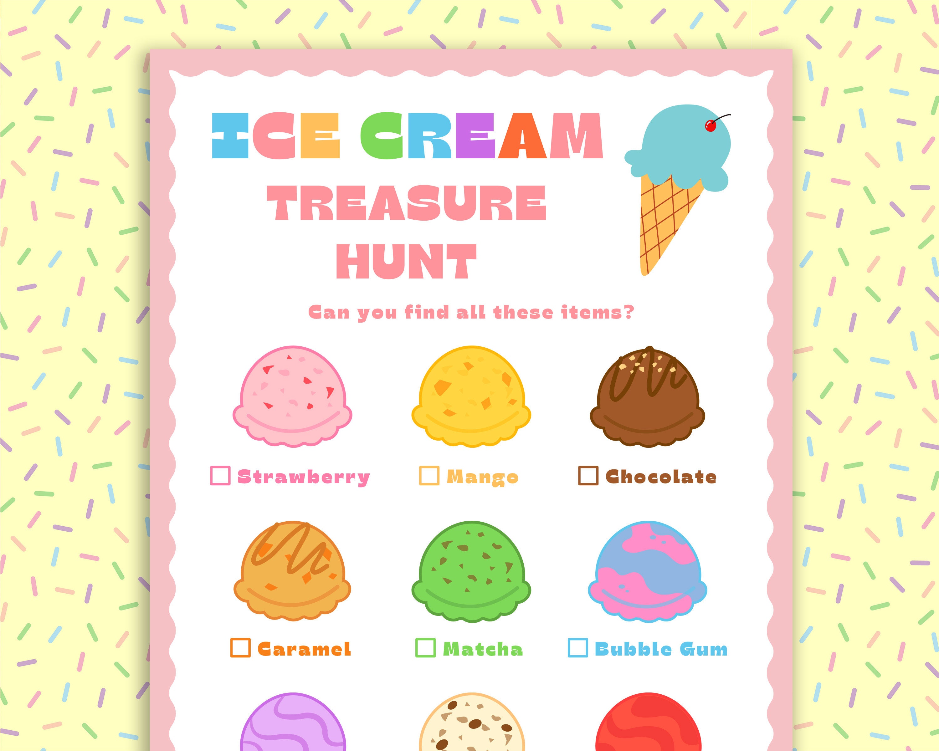 Ice Cream Treasure Hunt Ice Cream Birthday Party (Instant Download) Etsy