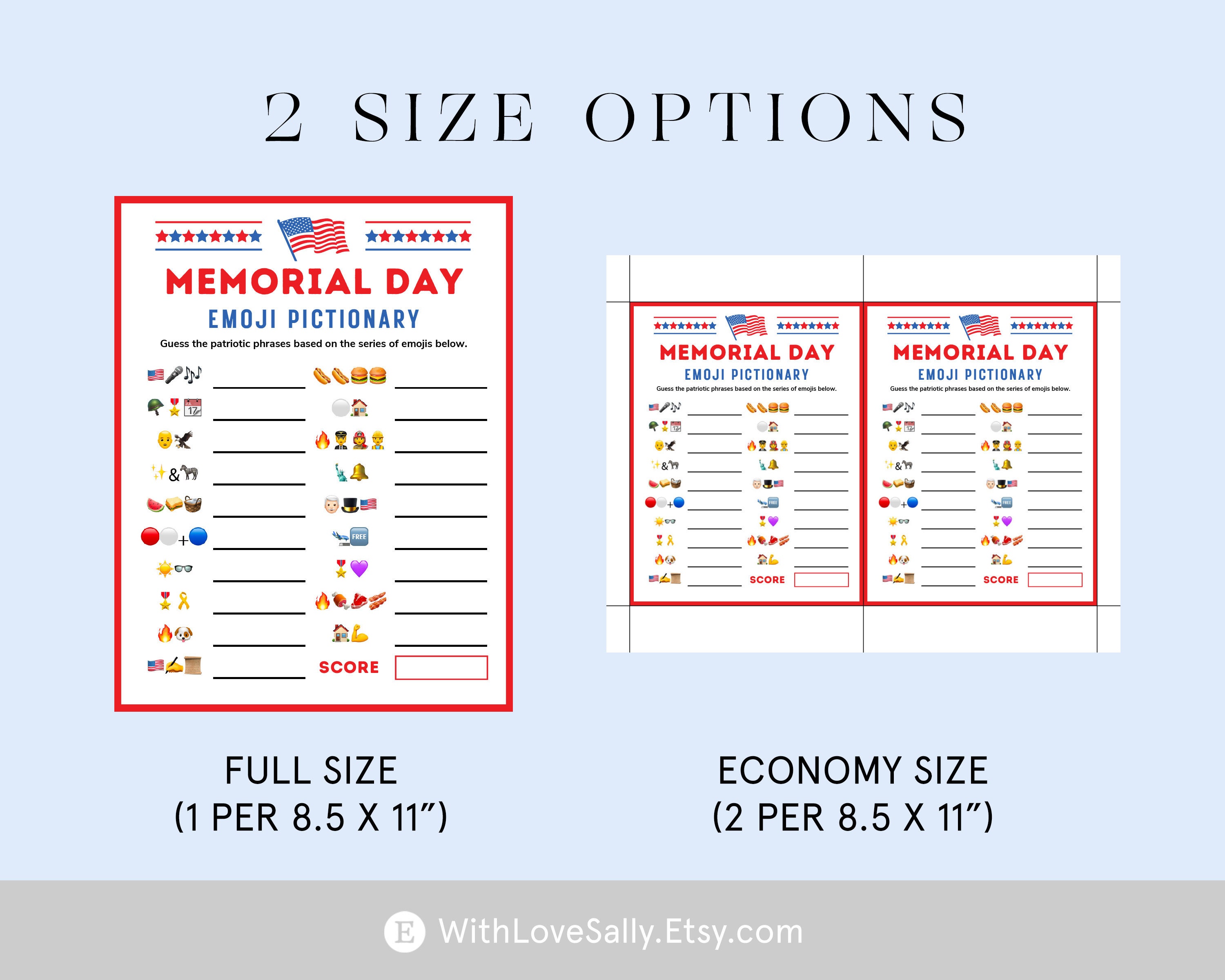 Memorial Day Emoji Pictionary Memorial Day Game for Kids, Seniors