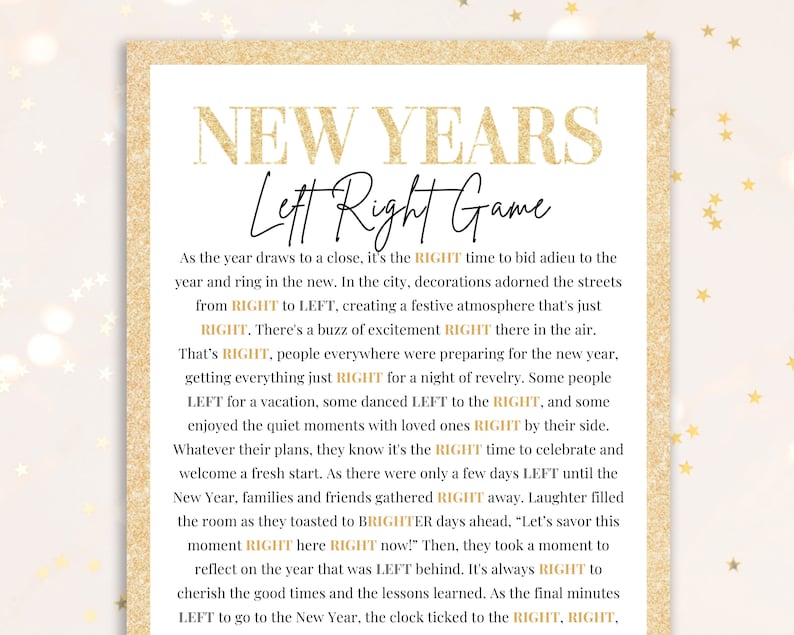 New Years Left Right Game Left Right Poem Printable New Year Eve Games ...