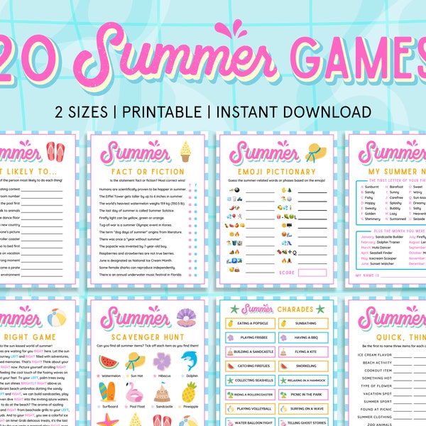 Summer Game Bundle Beach Games Summer Games for Kids, Teen, Adults, Family Vacation Games Printable Pool Party Games Fun Summer Activities