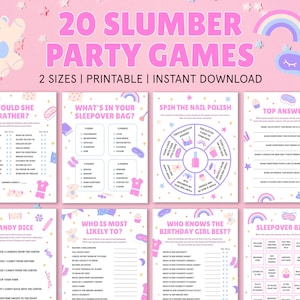 Pyjama-Party-Spiel-Bundle | Sleepover Spiele | Rosa Geburtstagsparty | Teen Schlafspiele | Tween Teens Party | Digitaler Download | Druckbar