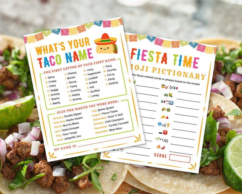 Pakiet gier imprezowych Taco Gry Taco dla dzieci Gry Fiesta Przyjęcie urodzinowe Fiesta biurowa Impreza meksykańska Zajęcia Fiesta Rodzinny Taco Wtorek zdjęcie 4
