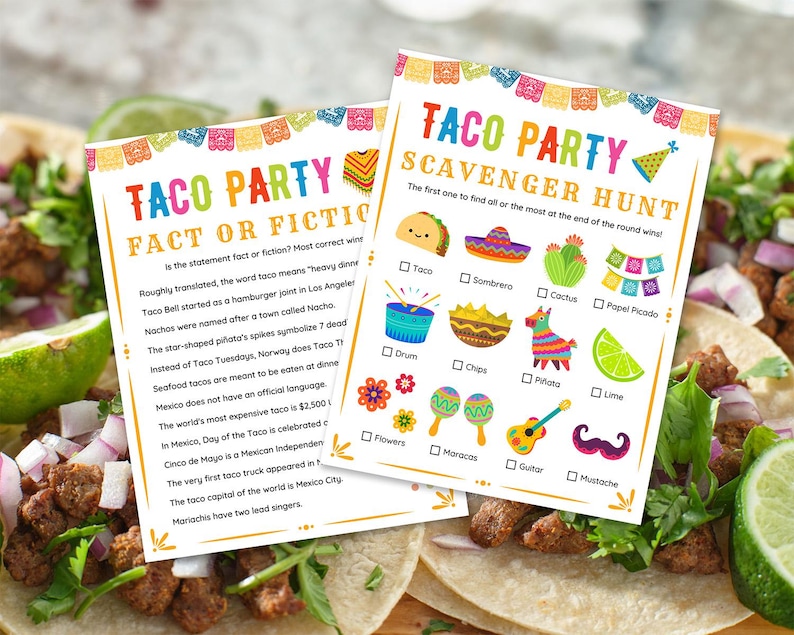 Pakiet gier imprezowych Taco Gry Taco dla dzieci Gry Fiesta Przyjęcie urodzinowe Fiesta biurowa Impreza meksykańska Zajęcia Fiesta Rodzinny Taco Wtorek zdjęcie 3