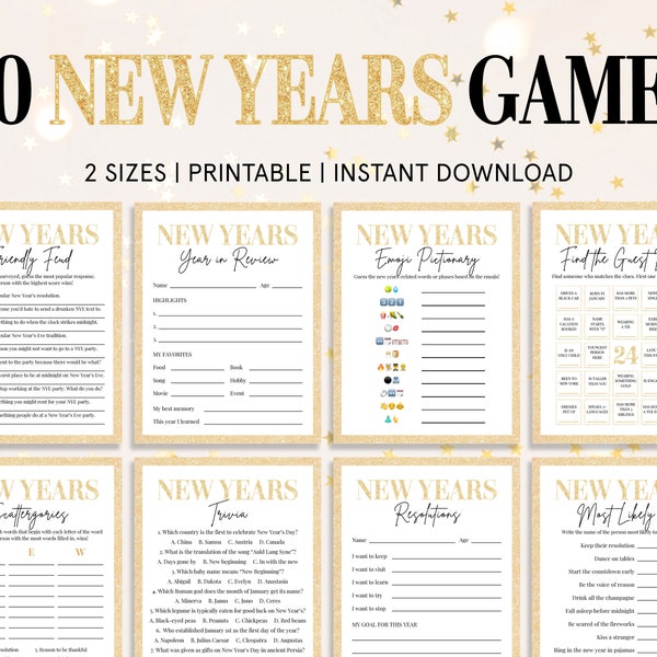 New Years Game Bundle | New Years Eve Games | Printable New Years Party Games | New Year Games for Adults Kids Family Group | Holiday Trivia