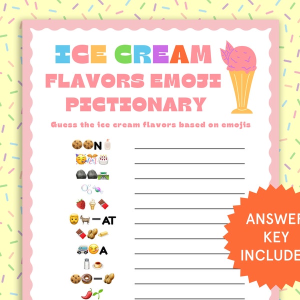 Ice Cream Flavors Emoji Pictionary Ice Cream Party Games Summer Activities for Kids Birthday Games Printable Summer Games Ice Cream Social