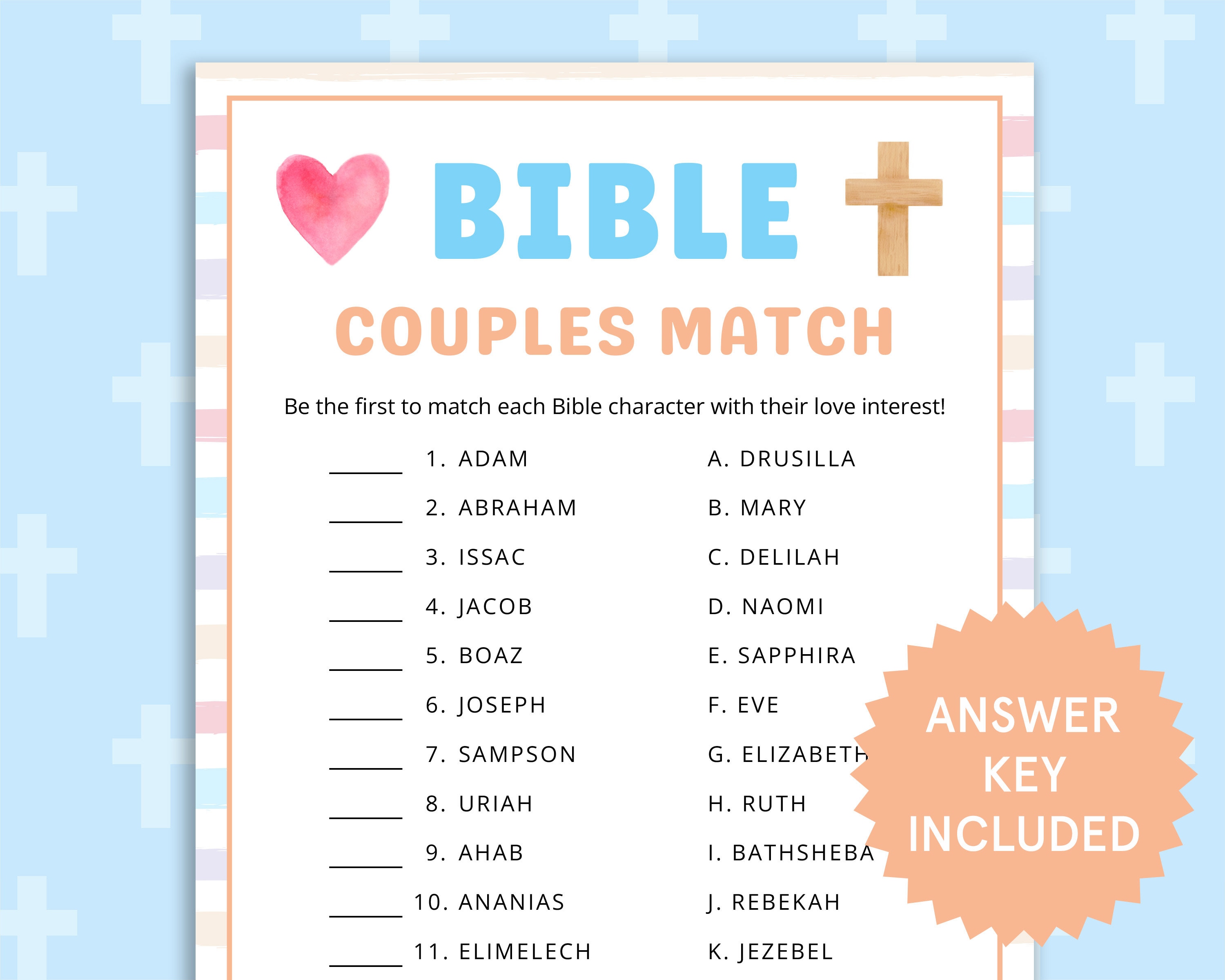Bible Couples Match Bible Games for Adults Church Valentines Day Church ...