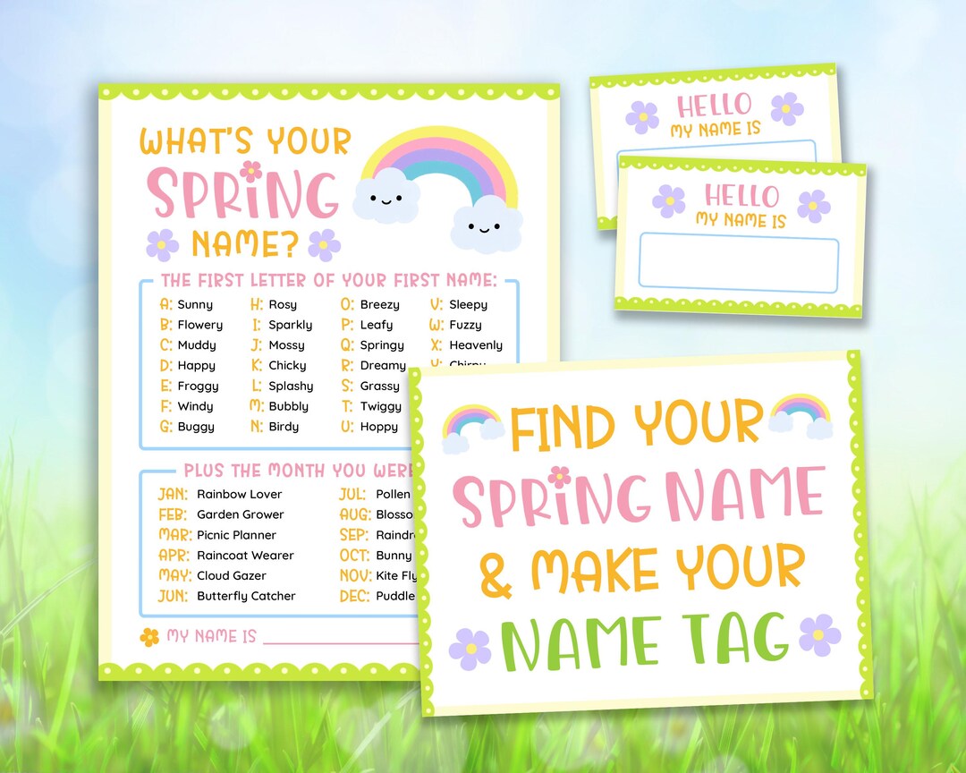 What is Your Spring Name, Name Tag, Sign Printable Spring Party Games ...