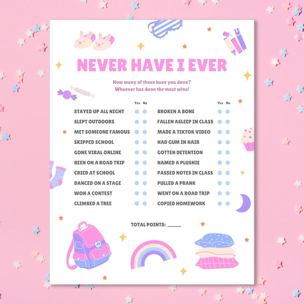 Never Have I Ever | Slumber Party Games | Sleepover Party Activities | Ever or Never | Girls Sleepover Games | Kids Birthday Printable Games