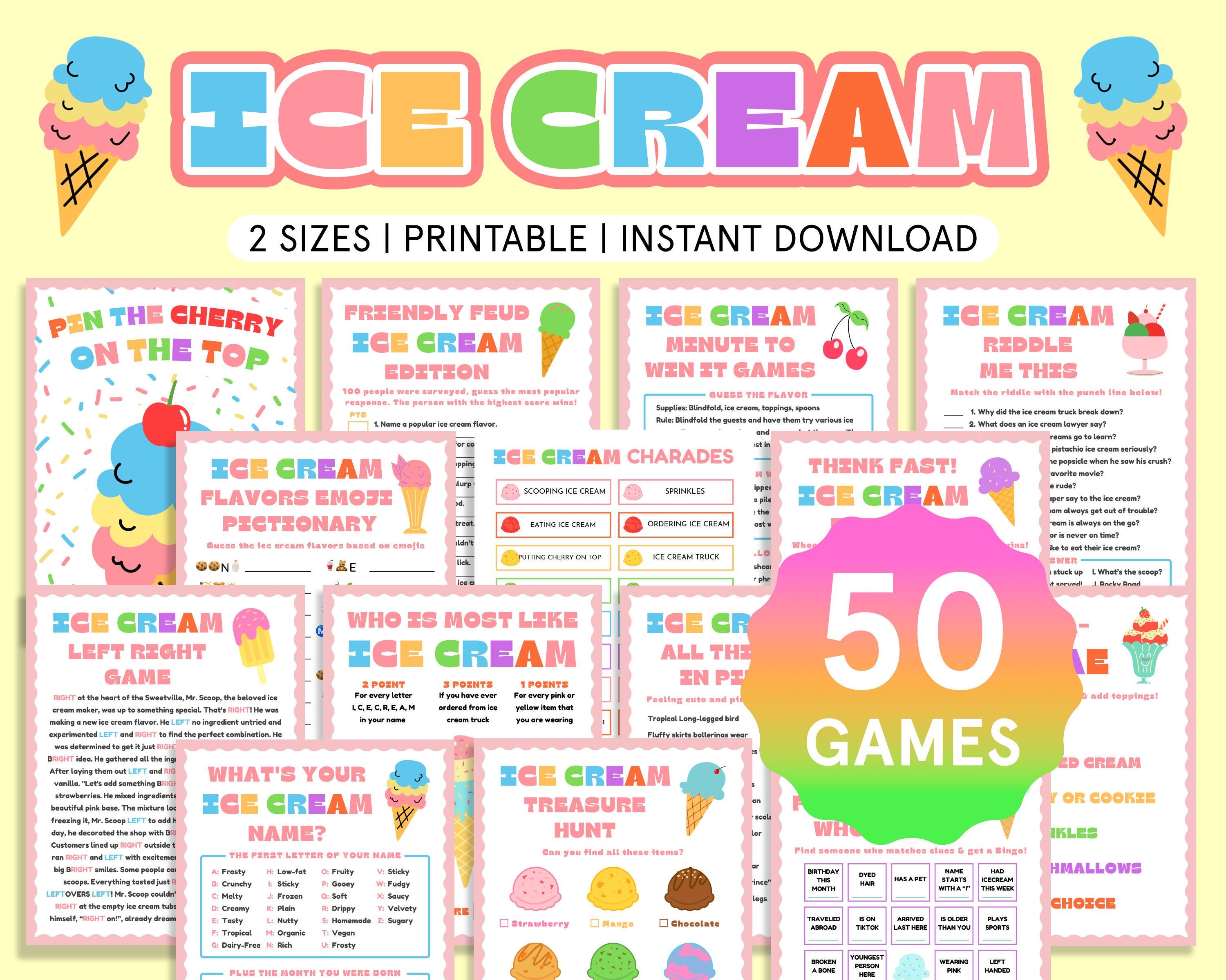 Ice Cream Party Games Ice Cream Games Summer Games Icecream Social Activities for Kids Family Summer Activities for Kids Birthday Pool Party
