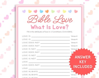 Love Bible Verses Game Bible Love Verses Quiz Printable Bible Games for Kids, Adults Kids Ministry Sunday School Church Valentines Games