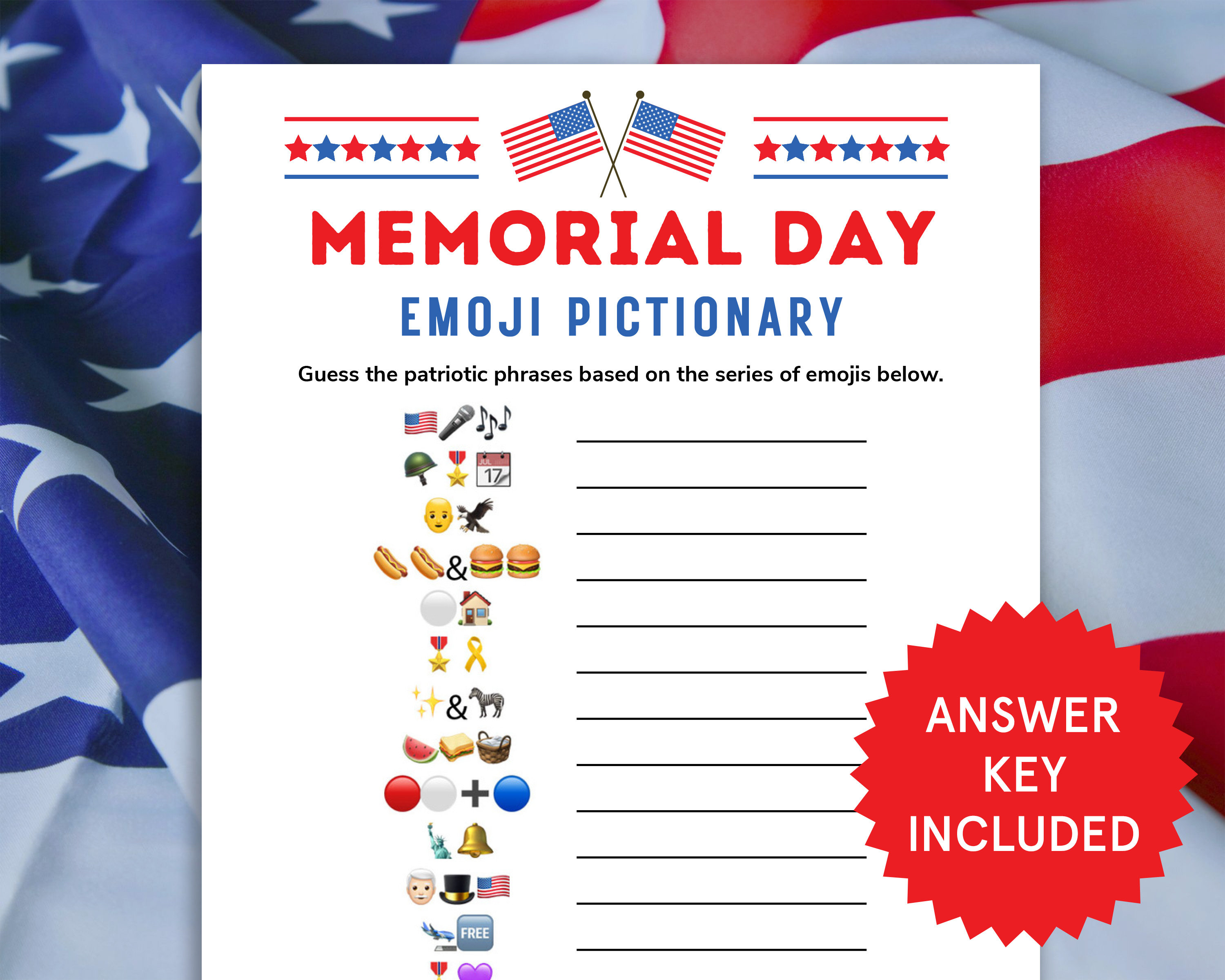 Memorial Day Emoji Pictionary Patriotic Games Memorial Day Games