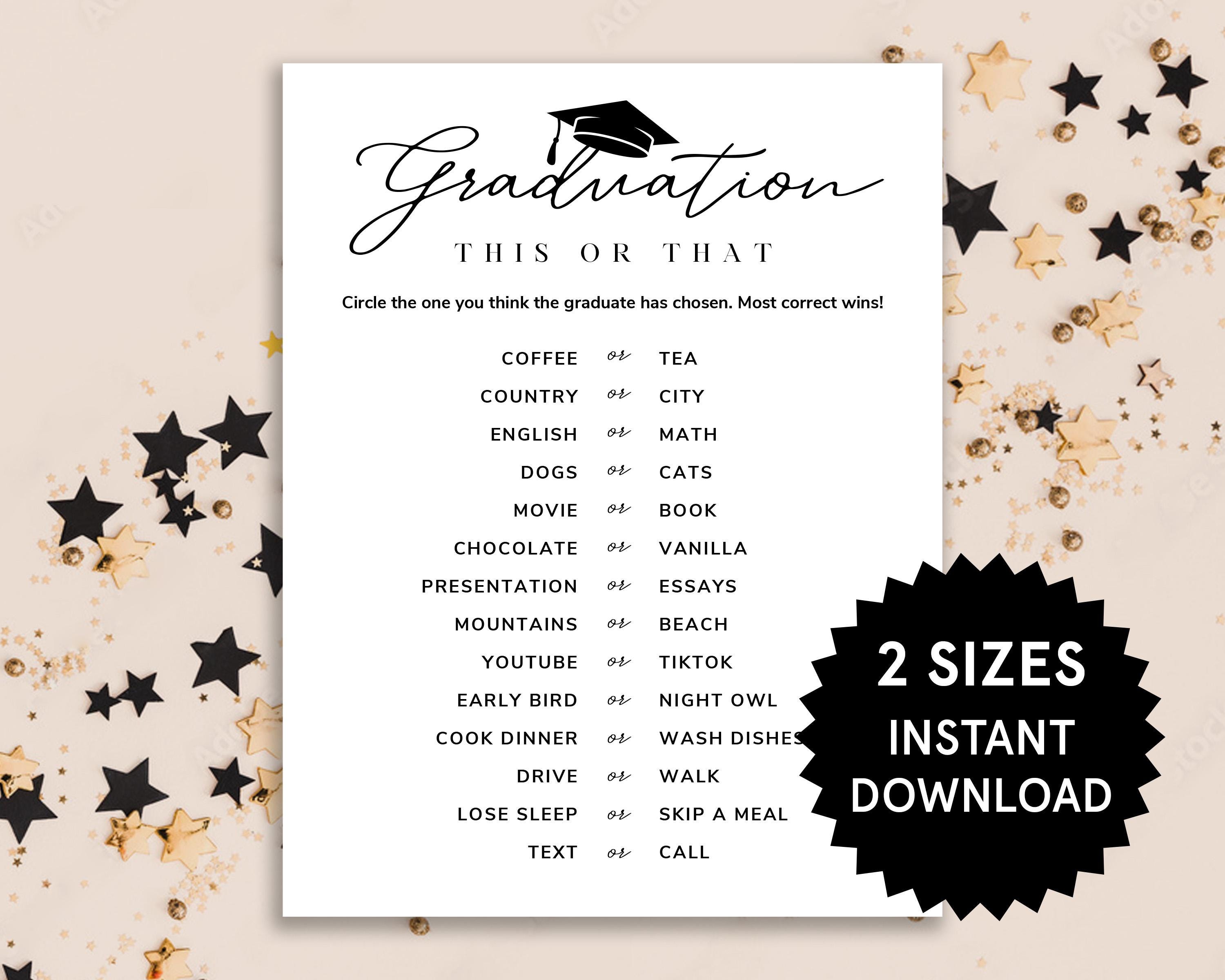 graduation dress up games This or That Graduation Game Class of 2026 Graduation Party Group High School Graduation Party Printable College Graduation NECK SIZES--16/16.5 34/35