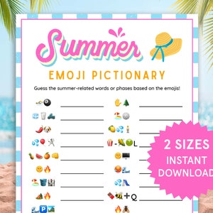 Summer Emoji Pictionary Game Summer Games Beach Games Fun Summer Activities for Kids, Adults Summer Family Games Printable Pool Party Games