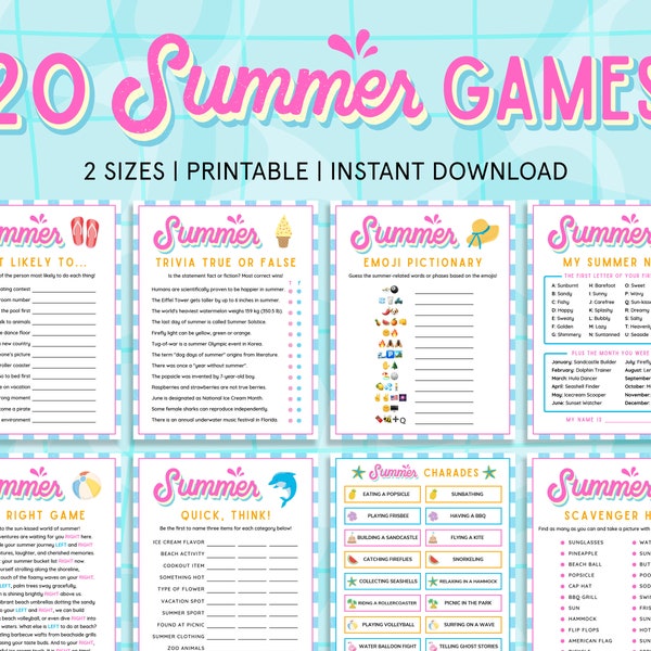 Summer Game Bundle | Beach Games | Summer Games for Kids, Adults, Families | Vacation | Pool Party Games | Summer Activities Printable