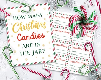 Christmas How Many Candies Are In The Jar | Candy Guessing Game Printable | Christmas Party Games for Kids, Family | Office Christmas Game