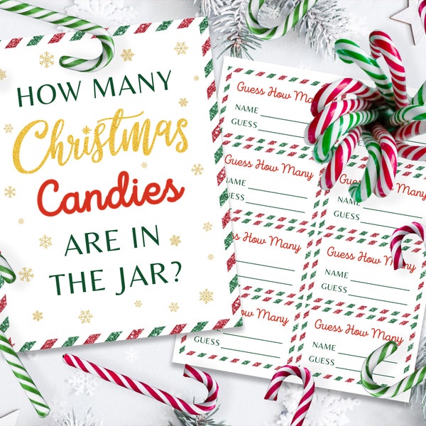 Christmas How Many Candies Are In The Jar | Candy Guessing Game Printable | Christmas Party Games for Kids, Family | Office Christmas Game