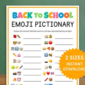 De volta às aulas Emoji Pictionary Jogos de sala de aula Jogos do ensino fundamental Jogos do ensino médio Jogos do primeiro dia de aula Jogos de volta às aulas para imprimir