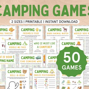Paquete de juegos de campamento Actividades de campamento para niños Fiesta de campamento para papá Juegos de campamento Diario de campamento Imprimibles Letrero con nombre para acampar Bingo divertido de fogata